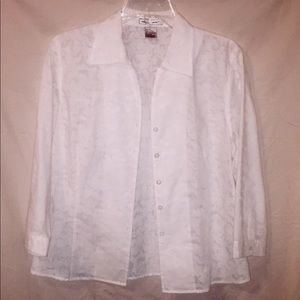Lacy Pattern White Button Up Blouse.